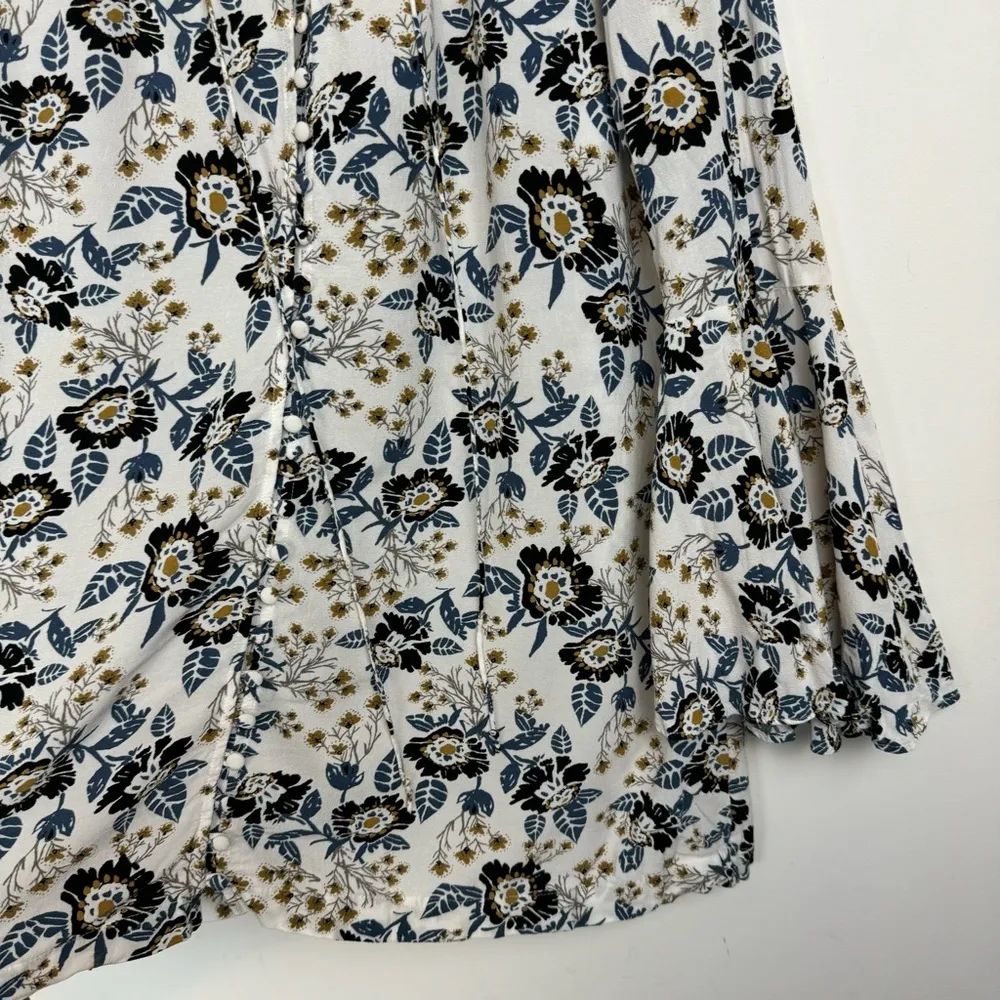 Free People Floral Boho Printed Tunic Mini Dress Sz XS Magic Mystery Bell Sleeve - Image 10