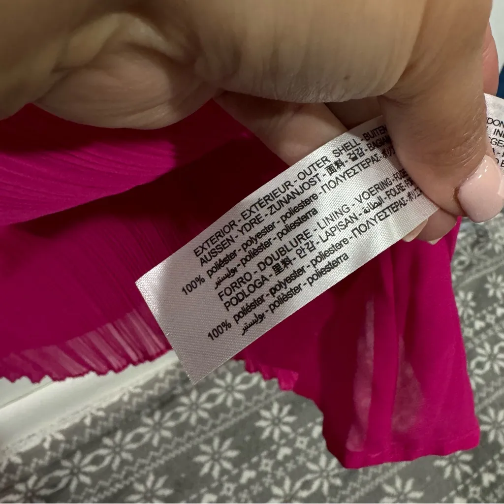 NWT Zara Fuchsia Pleated V-Neck Midi Dress Barbie‎ Hot Pink Size Large - Image 7