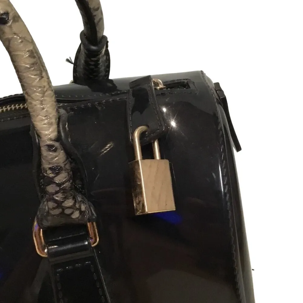 Faux Snake Print Bag Black - Image 2