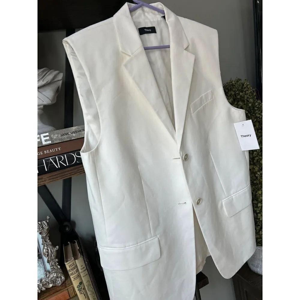 Theory Boxy Oversized Shoulder Pad Vest Ivory Womens Size Large - Image 6