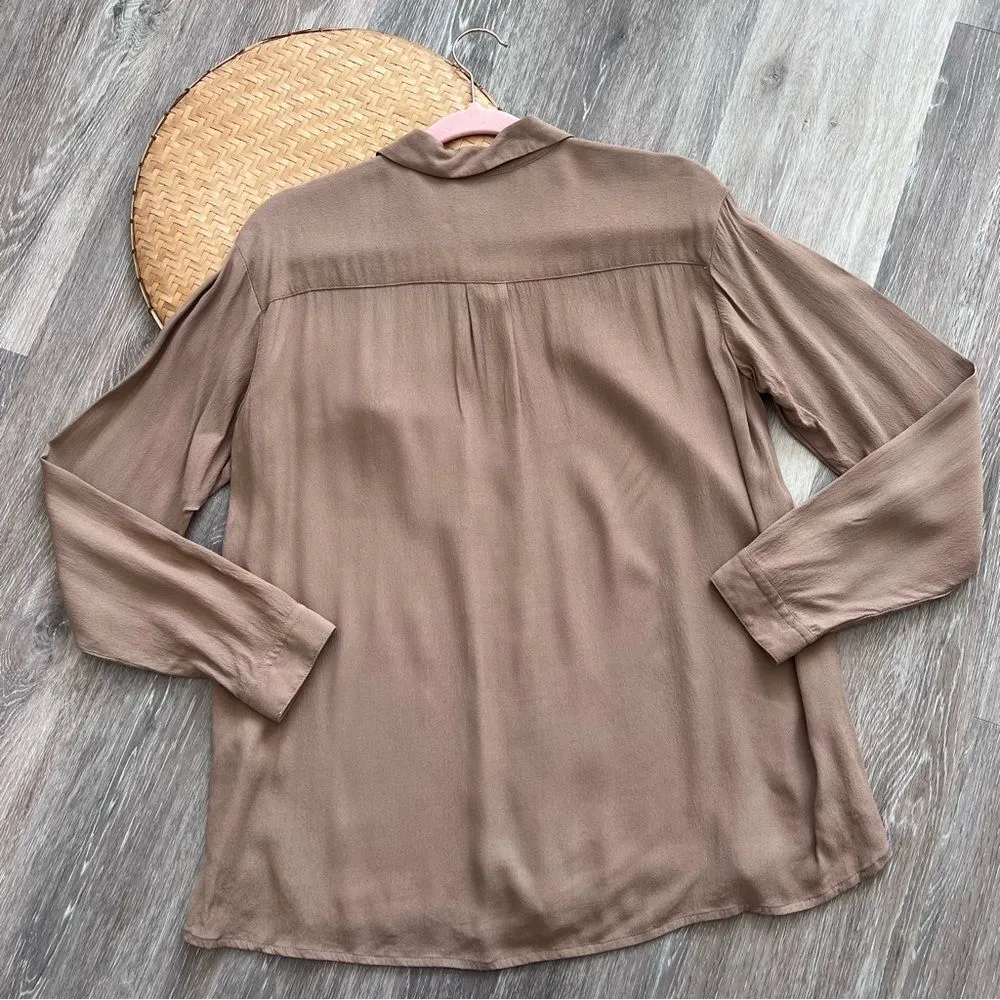 J. Jill light brown button up‎ blouse long sleeve women’s size S Tan - Image 6