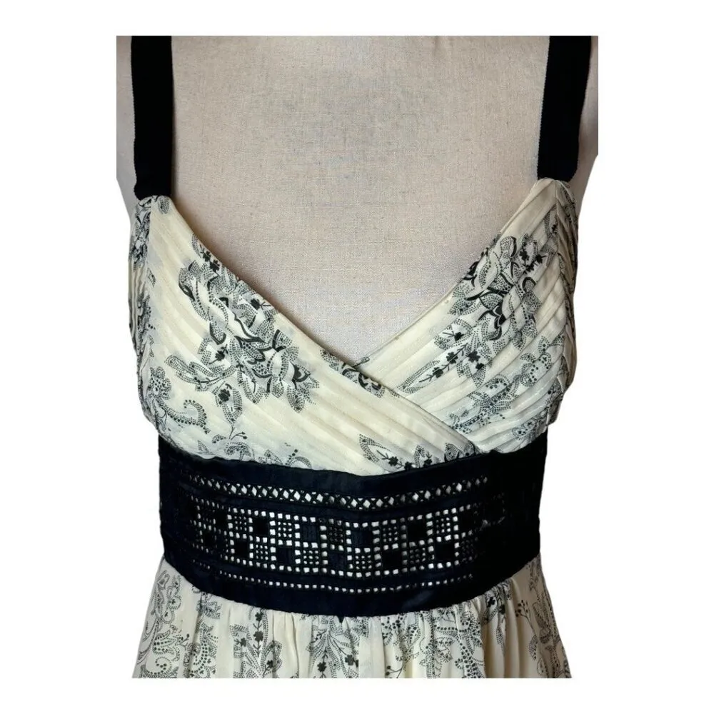 Eliza J Dress Women 8 Ivory Black Floral Print‎ Fit And Flare Midi Whimsigoth - Image 5