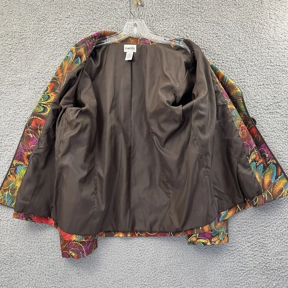 Chico's Cotton Blend Blazer Jacket Floral Art Boho Colorful Abstract Women's 2 L - Image 2