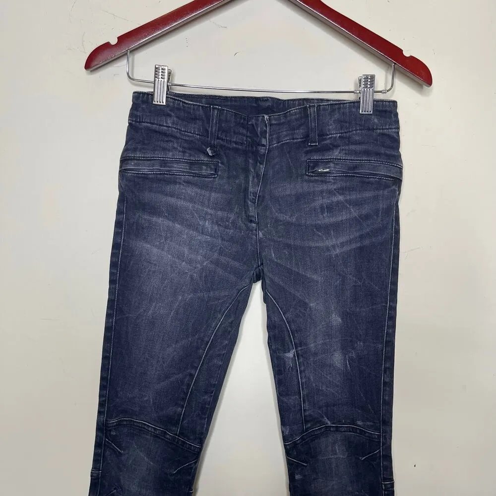 R13 Black Marble Moto Skinny Jeans With Zipper Size 26 - Image 6