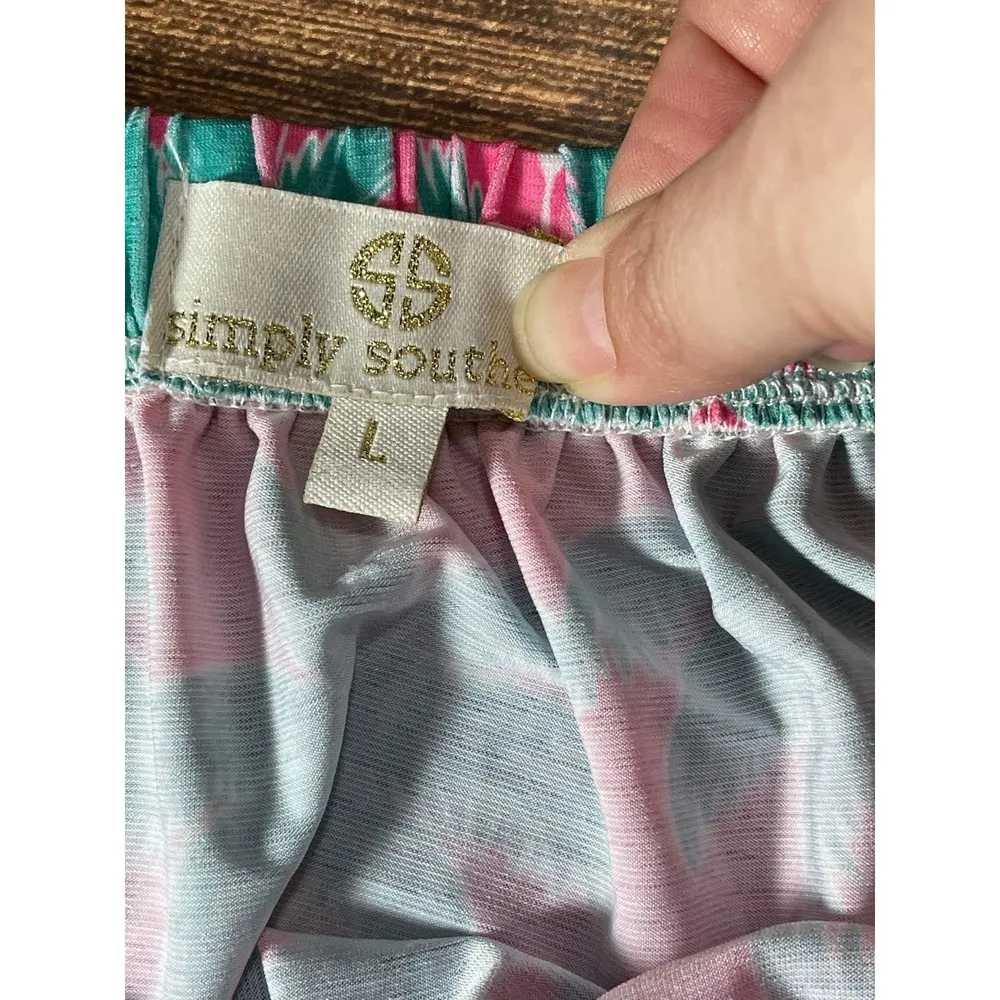 Simply Southern Women's Pink Palm Tree Off Shoulder Ruffle Sleeve Blouse L - Image 3