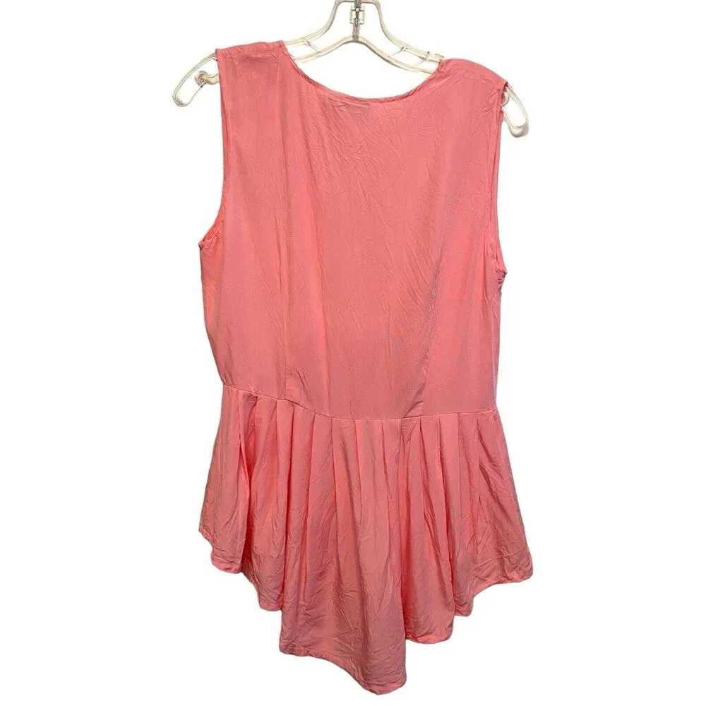 Vintage 1990s UFO Sleeveless Blouse Top Size Medium Pink Pleated Romantic Button - Image 2