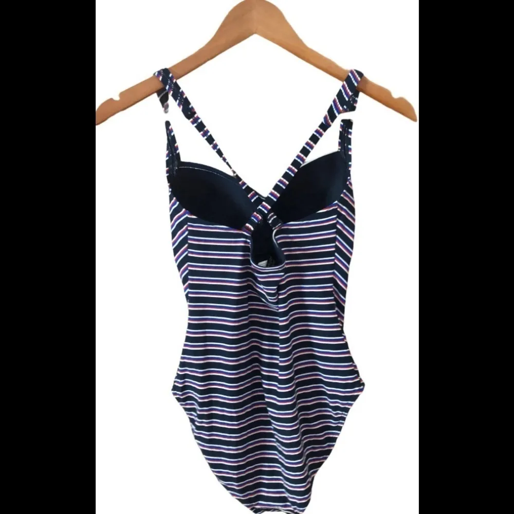 NIP Tuck Bond Eye Tummy Tuck Slimming Swimsuit Size 6 Multi Fit Cup Striped Blue - Image 2