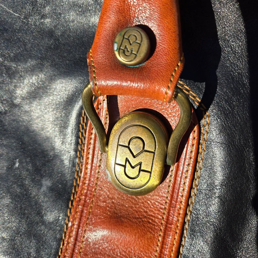 Marino Orlandi Duffle Weekender Travel Bag Italy Leather Black Brown 24x13x10" - Image 4