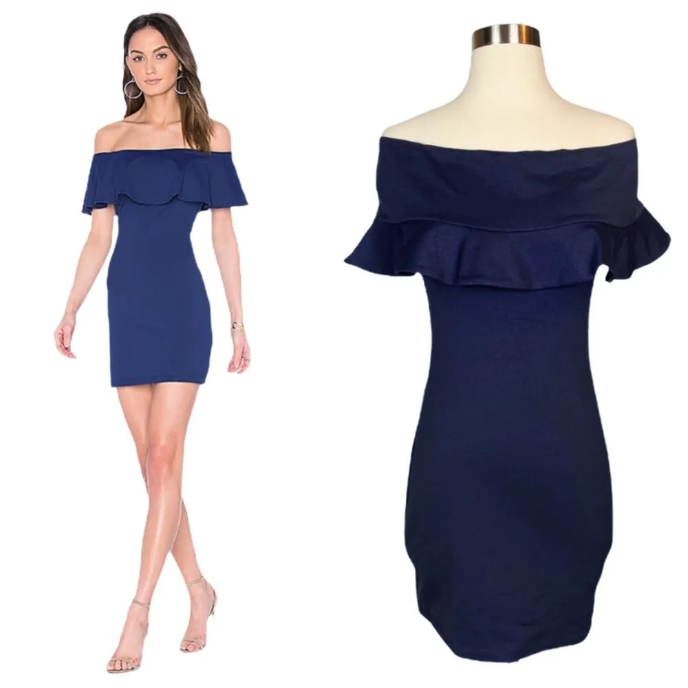 SUSANA MONACO Off Shoulder Dress Hannah Ruffles Jersey Knit Midnight Navy XS NWT - Image 2