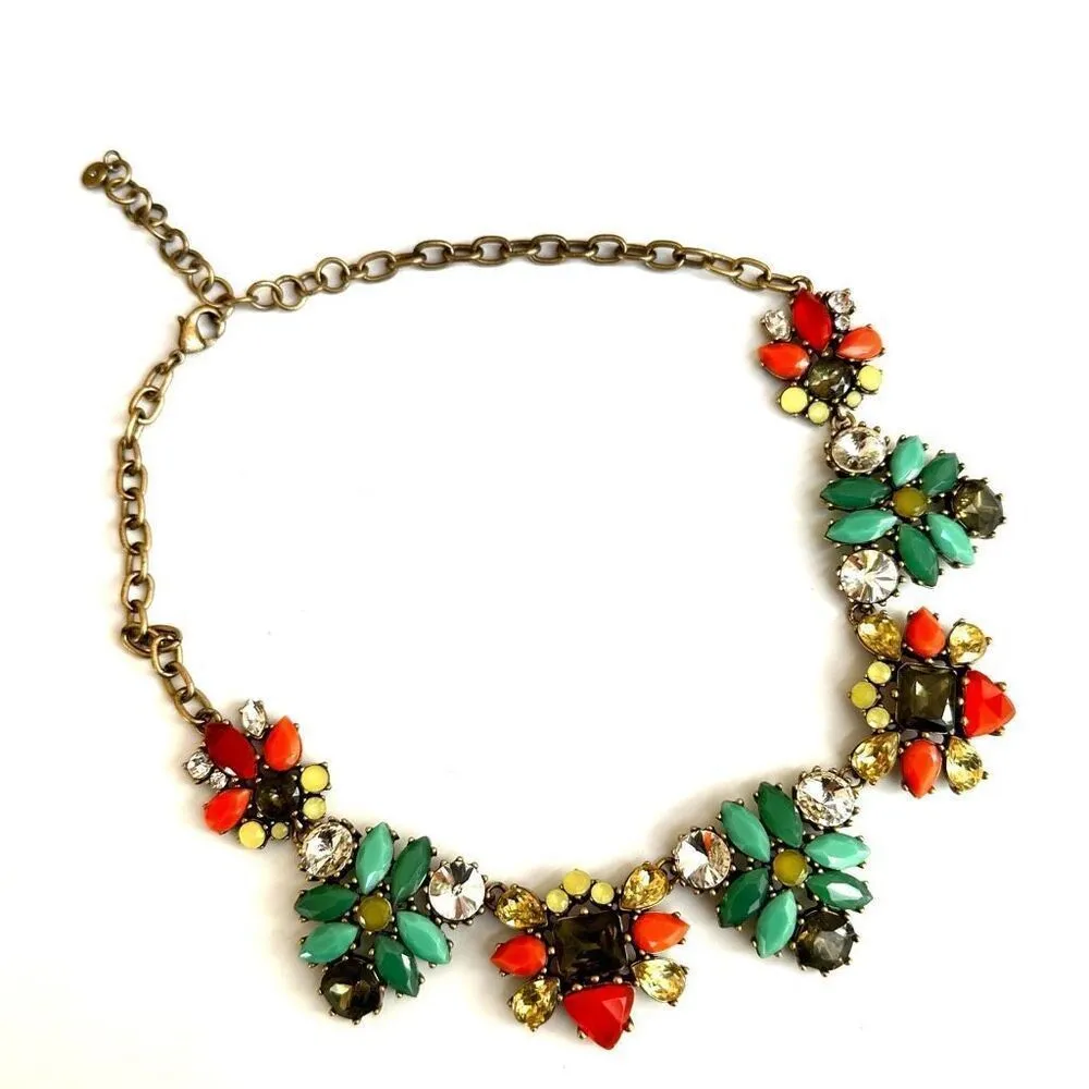 Stella and Dot Elodie statement Necklace Orange Green Flowers Statement - Image 9