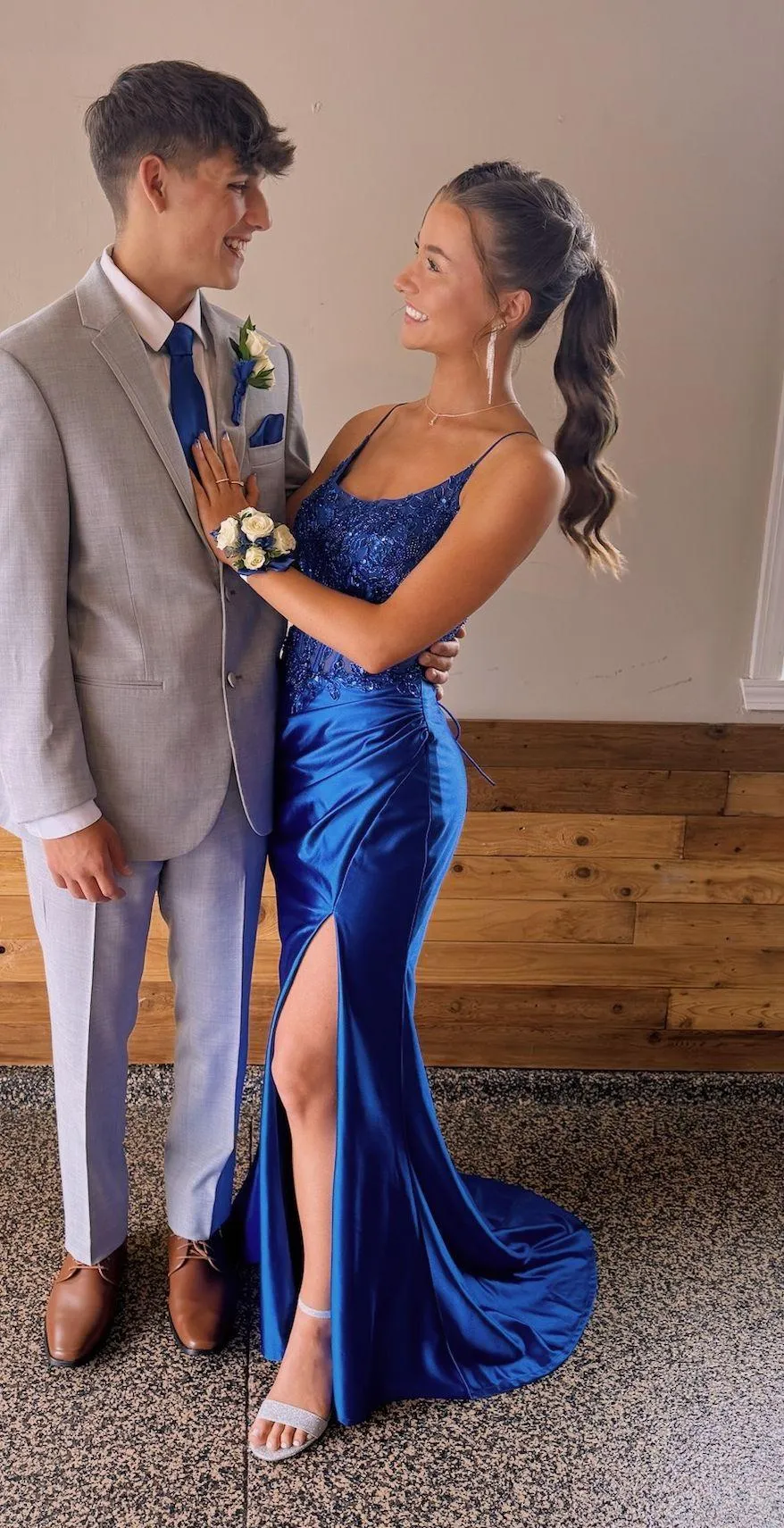 Blue Embellished Prom Dress With Slit - Image 6