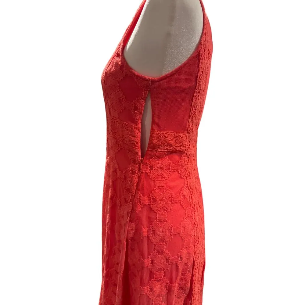 SUNDANCE Romantic Gesture Embroidered Lace Mesh Dress in Coral Sz 2 Orange - Image 5