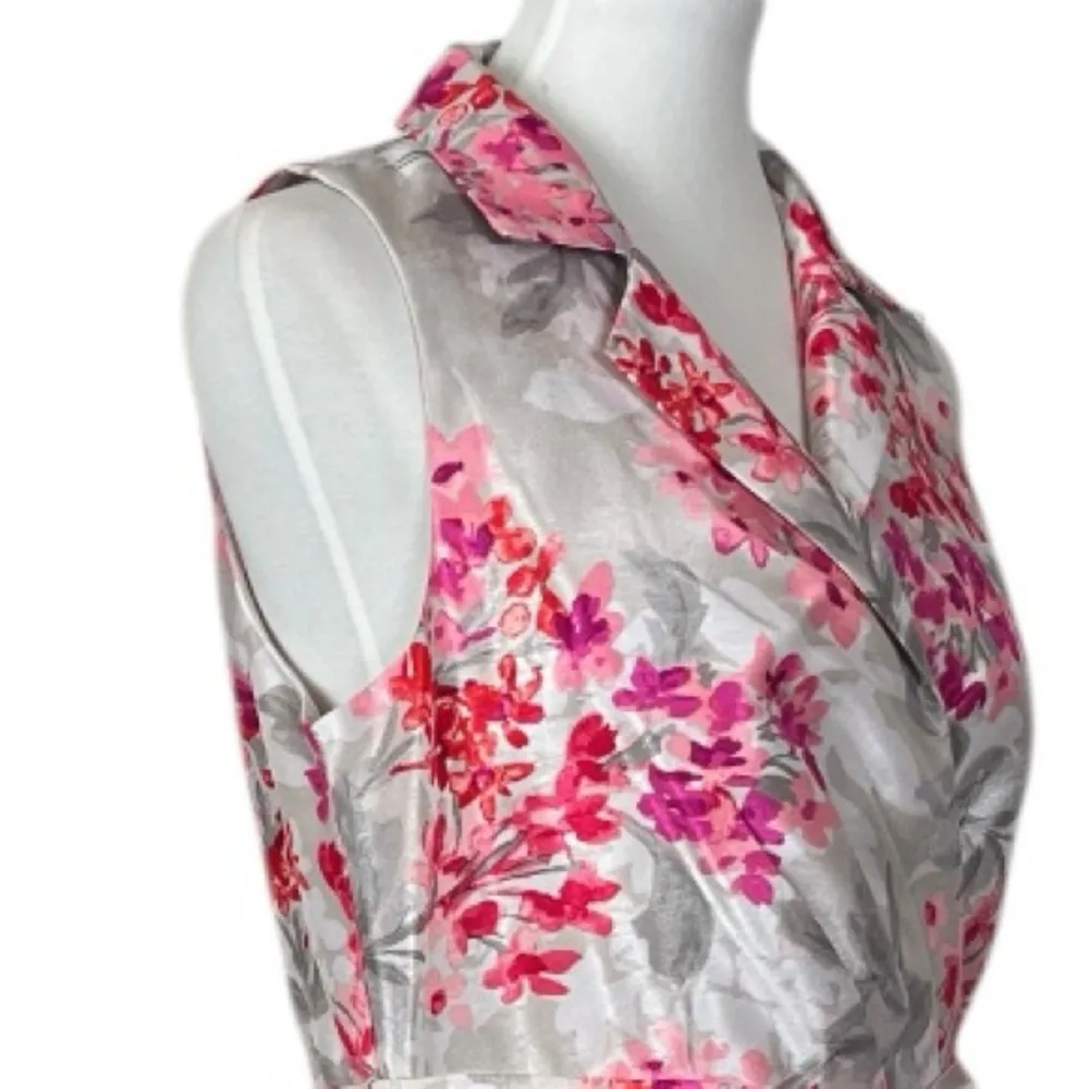 Jessica Howard New Fit Flare Dress Full Skirt Gray Pink Floral Women’s Size 10 - Image 7