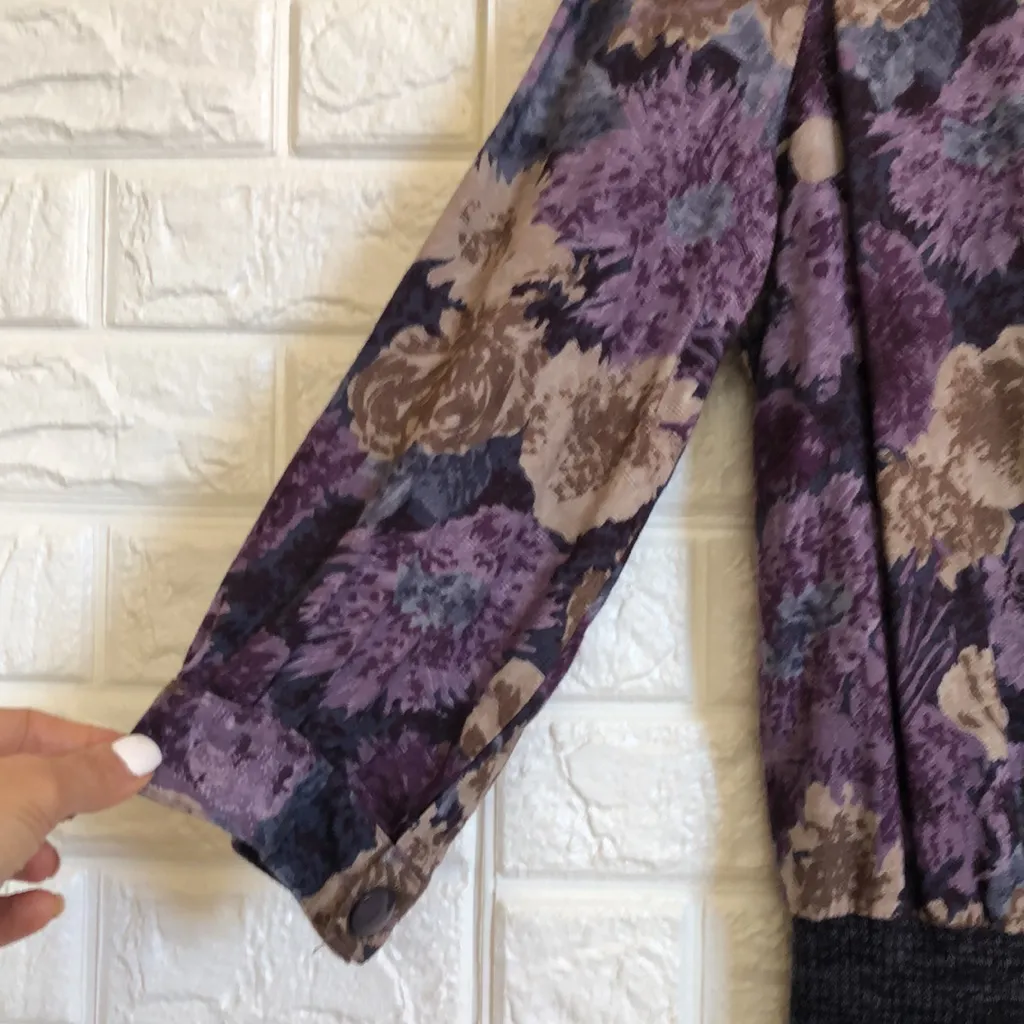 Vintage Leslie Fay floral knit mock neck ribbed waist‎ 3/4 sleeve blouse s/m - Image 3