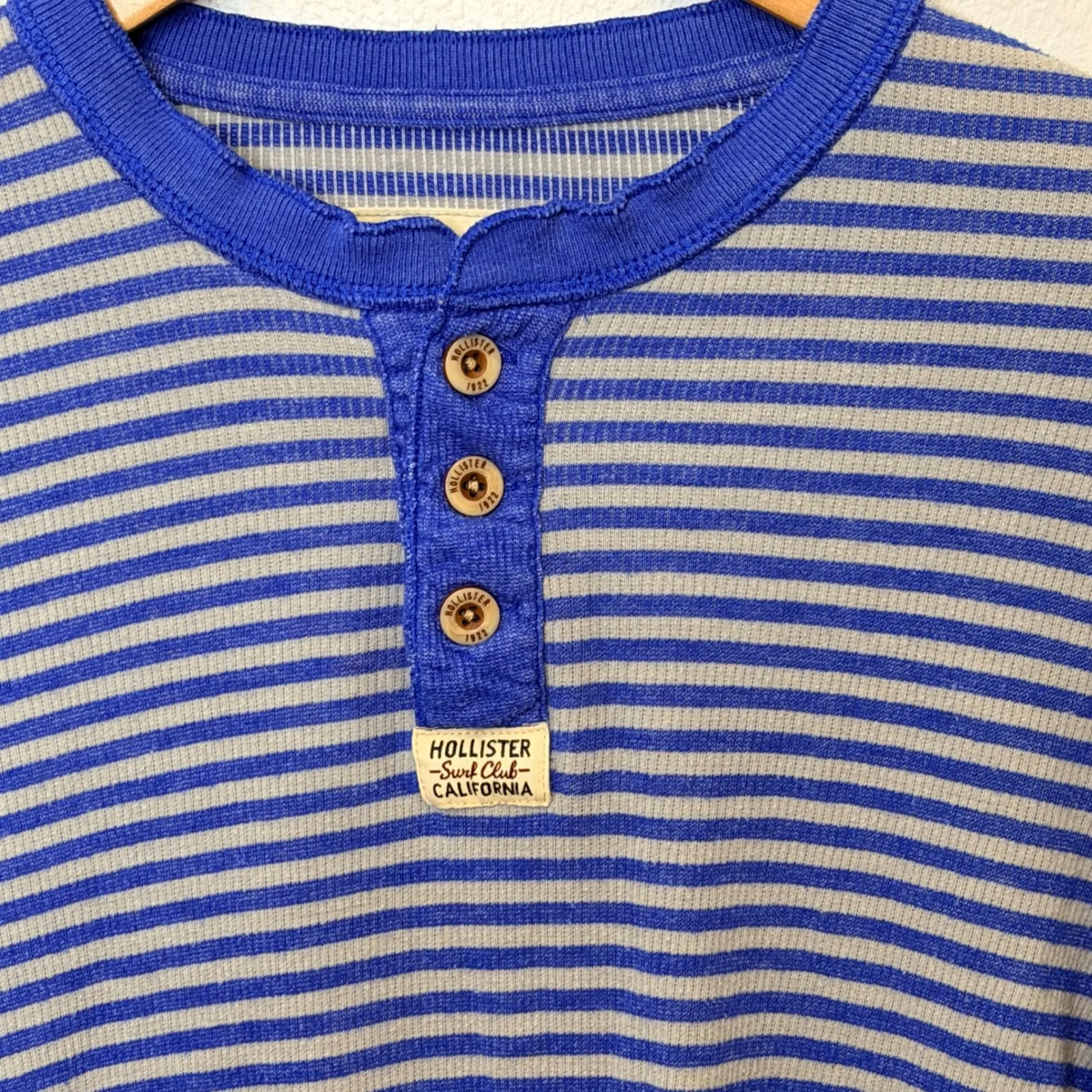 Hollister California Striped Thermal Henley Shirt Sz XL Top Womens Blue Gray - Image 4