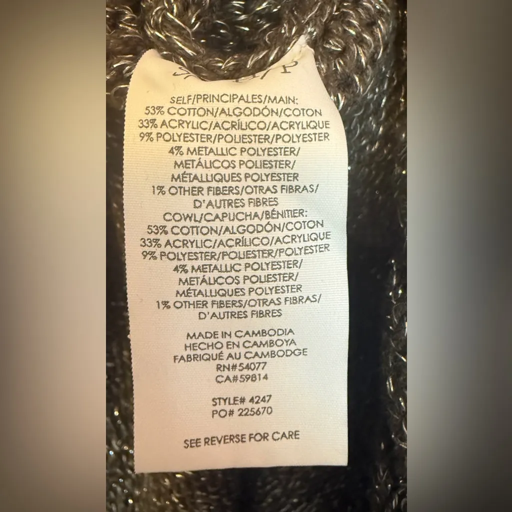 Cabi Women’s Charcoal Grey Metallic PullOver Button Closure Poncho Sweater-S - Image 6