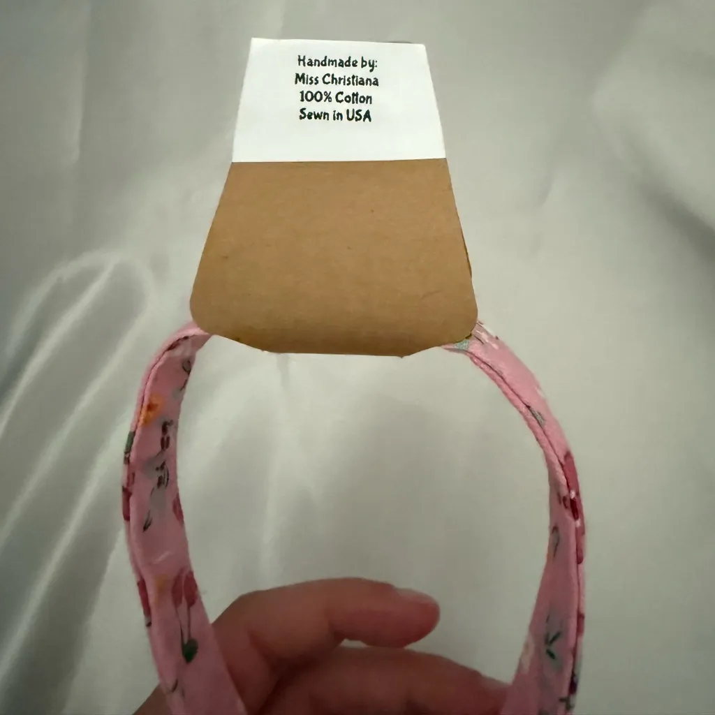 Handmade Floral Cherry Print Wristlet Keychain with Dark Red Pompom - Image 6