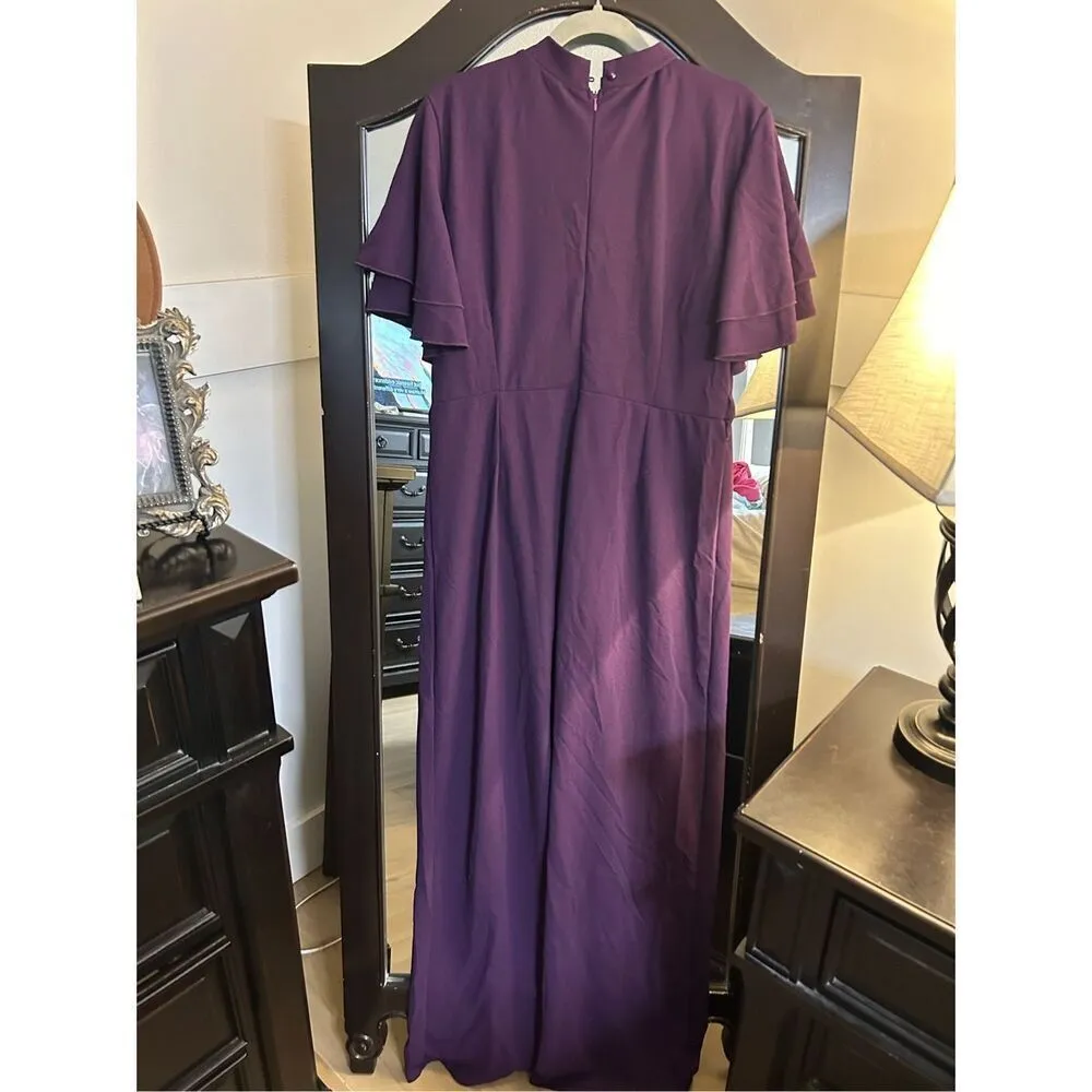 NEW Purple Flutter sleeve key hole Wide Leg Jumpsuits 2X Purple Size XXL - Image 2