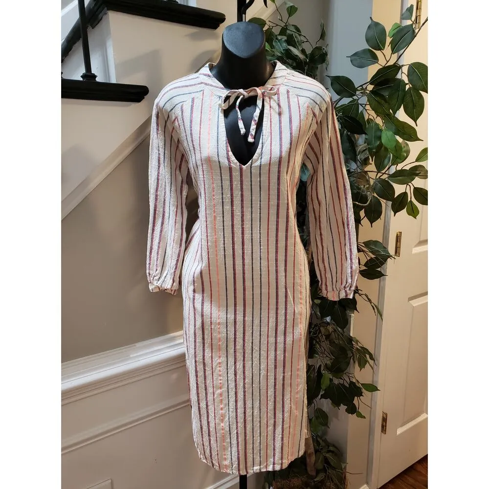 Sundry Shirt Dress Women's 0 White Striped Cotton Long Sleeve Keyhole Tie Front - Image 2