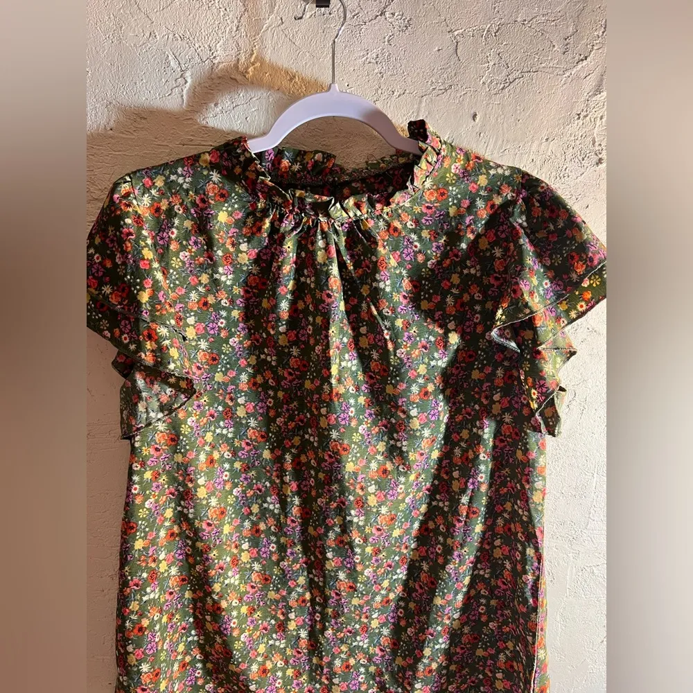 Floral Ruffle Sleeve Blouse Green Size undefined - Image 6