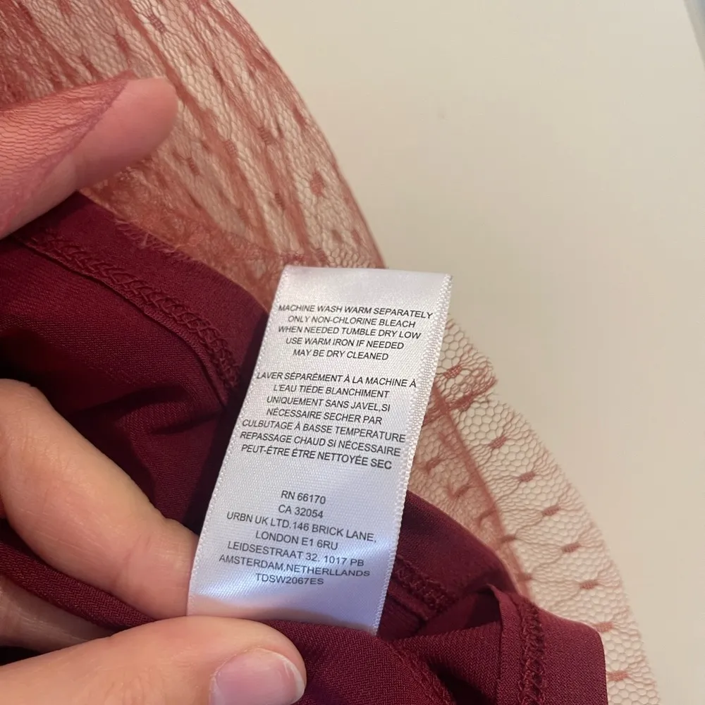 NWOT Anthropologie Tulle Blouse Wine Balloon Sleeve Tulle Lace Women's Size L - Image 10