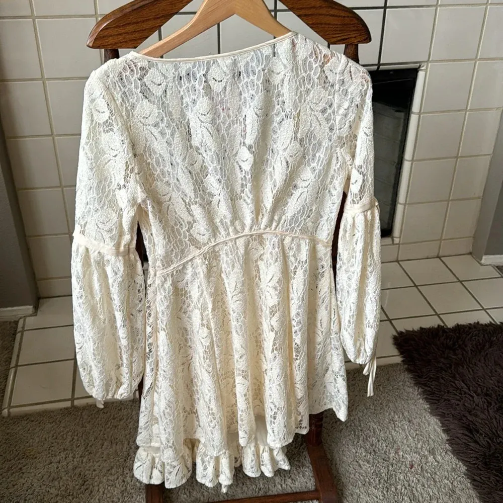 NWT Free People Ruby Lace With Tie Sleeves Ivory Dress, Size xs baby doll - Image 7