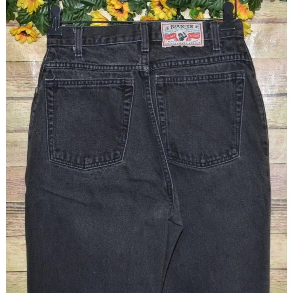 Vintage Rockies Slim Ladies Black Denim Straight Leg Jeans Size 28/7 Long Retro - Image 5
