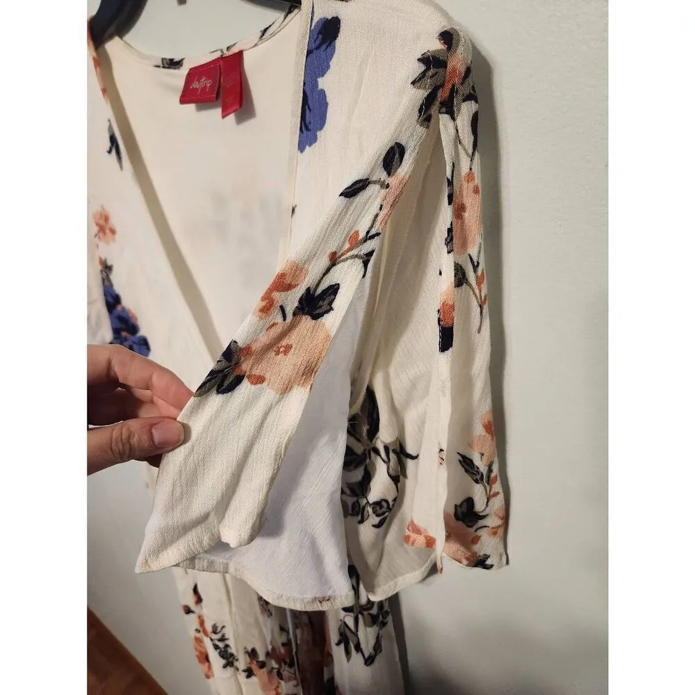 Daytrip Size S Chambray Cabernet Floral Hi- Low Wrap Dress - Image 5