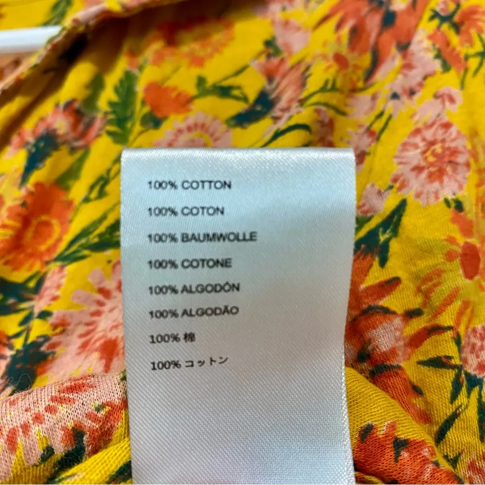 Women’s Button Down Tie Front Crop Top Floral Print Yellow M - Image 5