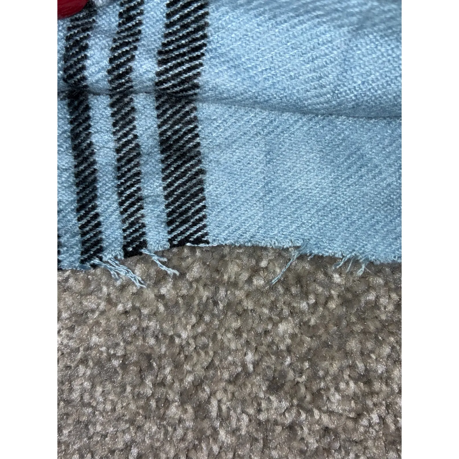 100% Cashmere Super Soft Unisex Light Blue Plaid Fringe Scarf Fringe Neck Warmer - Image 5