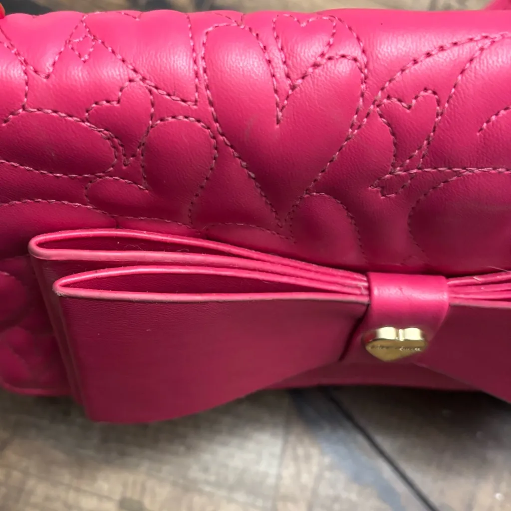 Betsey Johnson® Xodanie Fuchsia Quilted Hearts Bow Crossbody Bag - Image 12