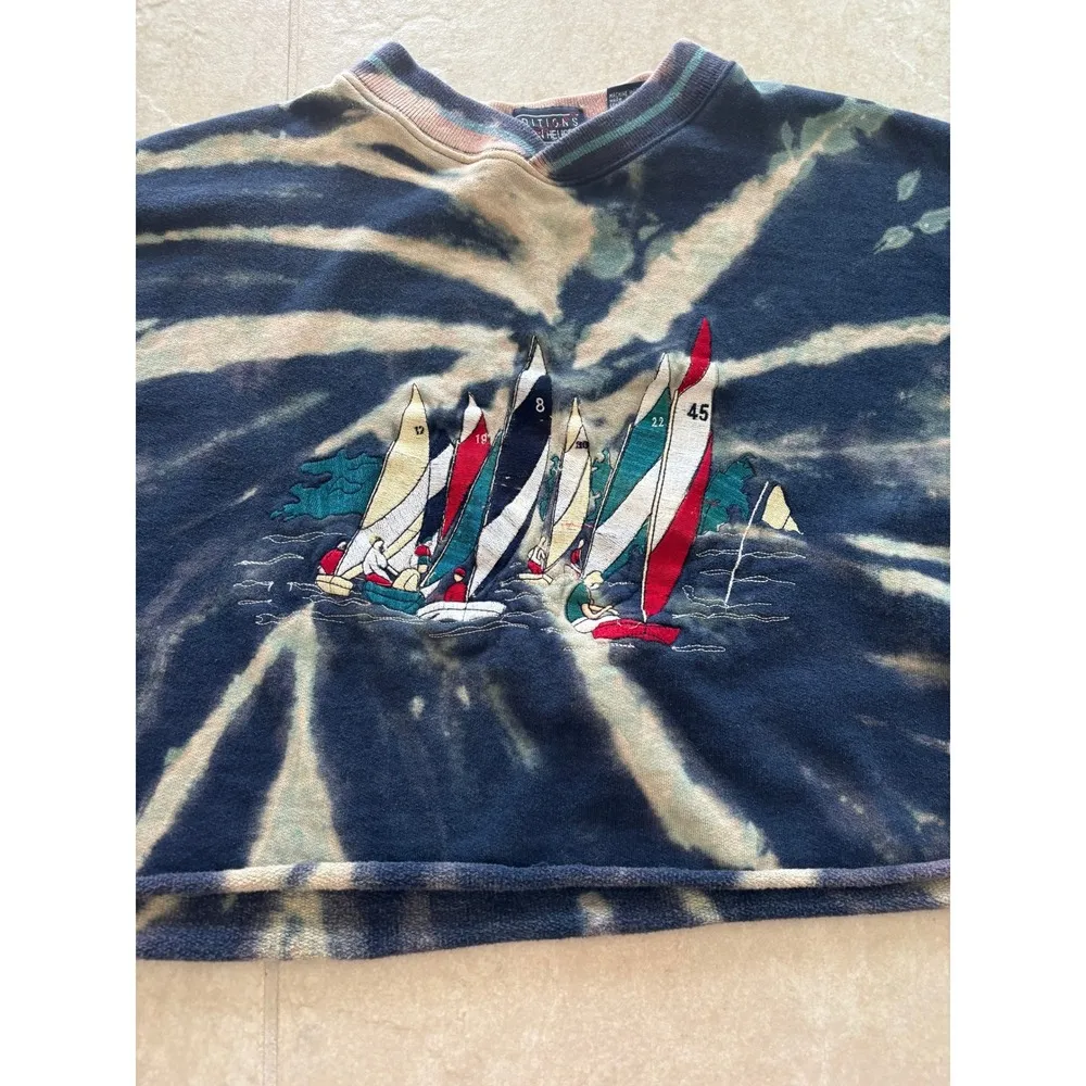 Vintage Editions Sweatshirt Womens Large Cropped Tie Dye Nautical Coastal Beachy Blue - Image 4