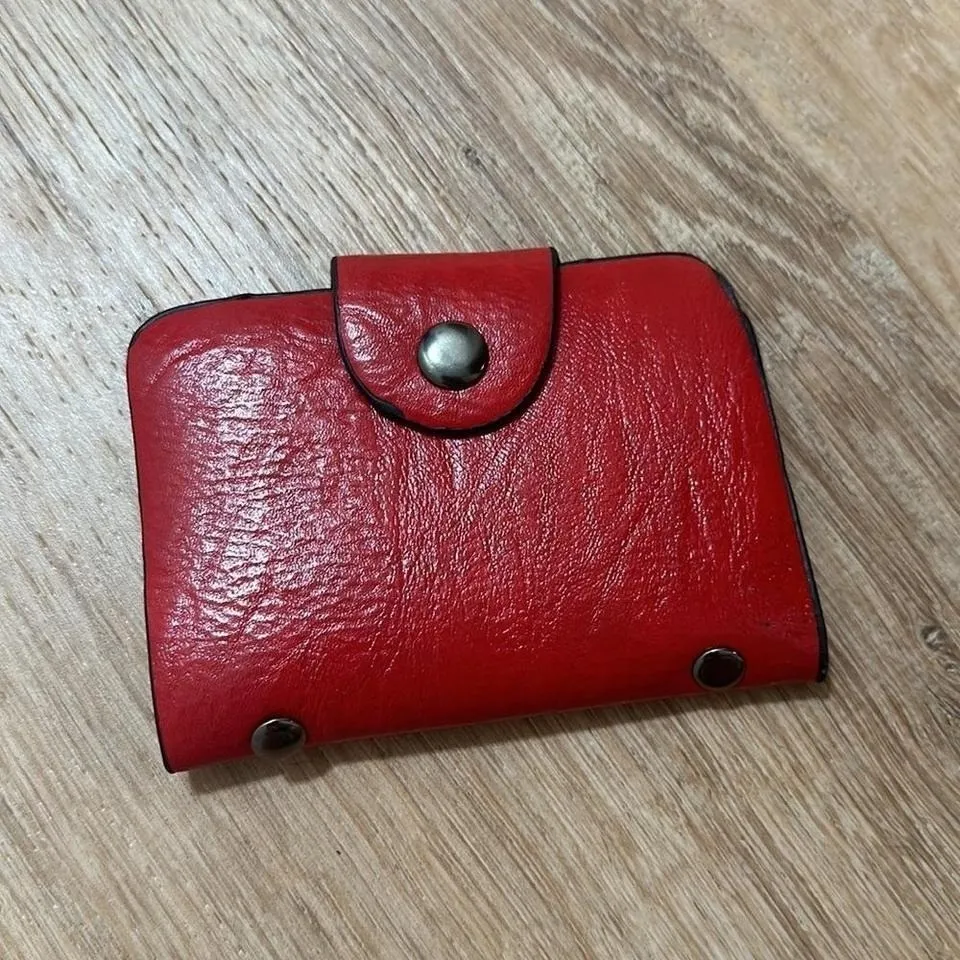 Red Textured Faux Leather Snap Closure Wallet and Card Holder, Two Piece Set, OS - Image 4