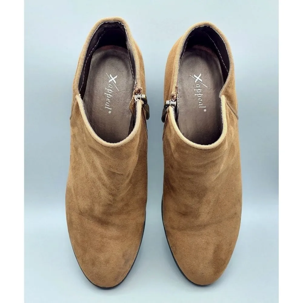 Xappeal Ladies Brown Zip Up Stewart Booties Boots Size 8 Block Heel Faux Suede - Image 2
