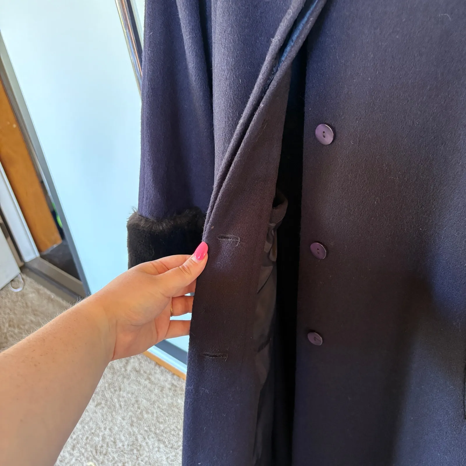 Vintage Navy Pennylane Long Coat Faux Fur Collar Wool Blend Formal Winter Blue Size undefined - Image 9