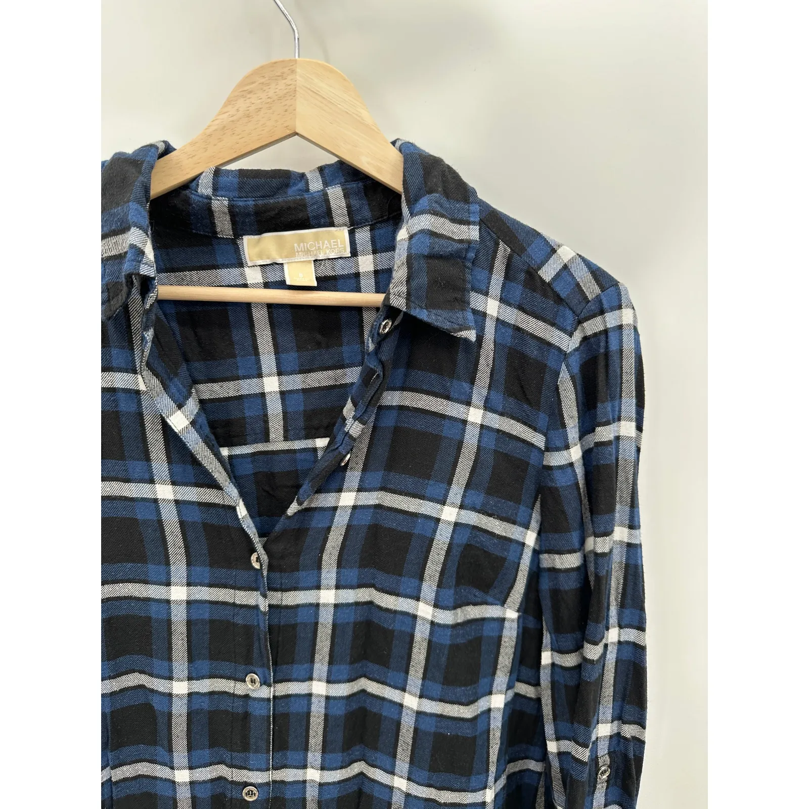 Michael Kors Blue Plaid Button Down Flannel Dress Women 8 Clueless‎ Preppy - Image 3