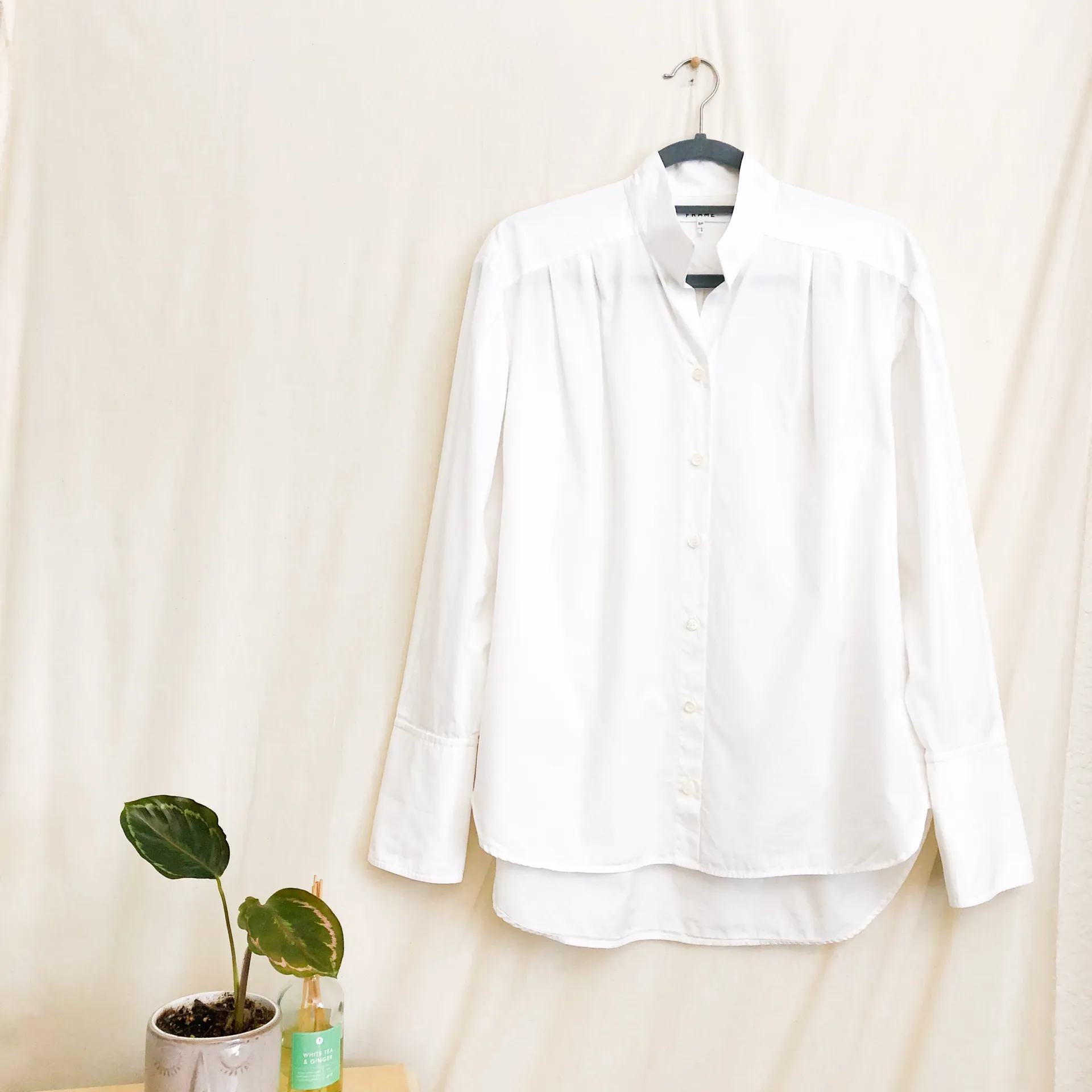 frame denim Frame White Pleated Stand Up Collar Button Up - Image 2