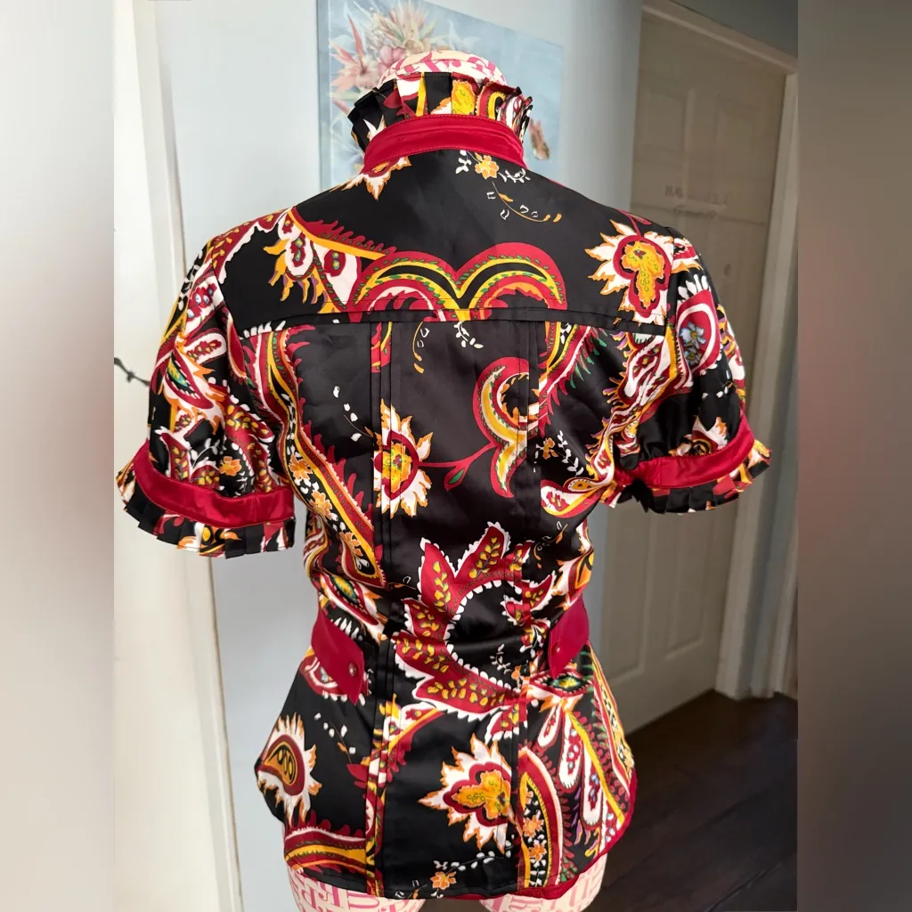 Reversible Robertson LA 2000s Y2K Paisley Red Satin Top Satin Blouse Romantic XS - Image 5