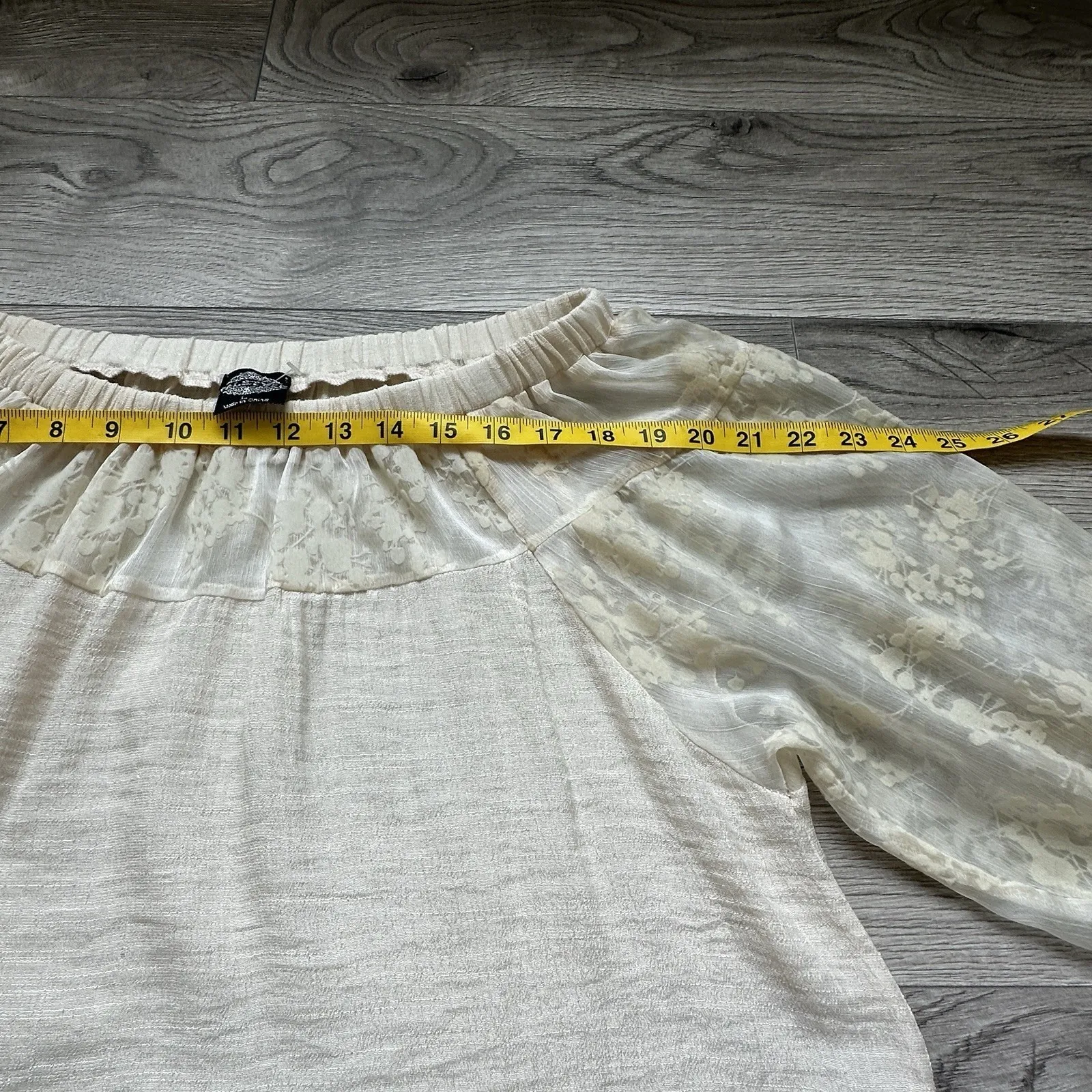 Cal Style Tunic Dress Off the Shoulder 3/4 Lace‎ Sleeve Beige Boho Chic Festival Tan Size L - Image 8