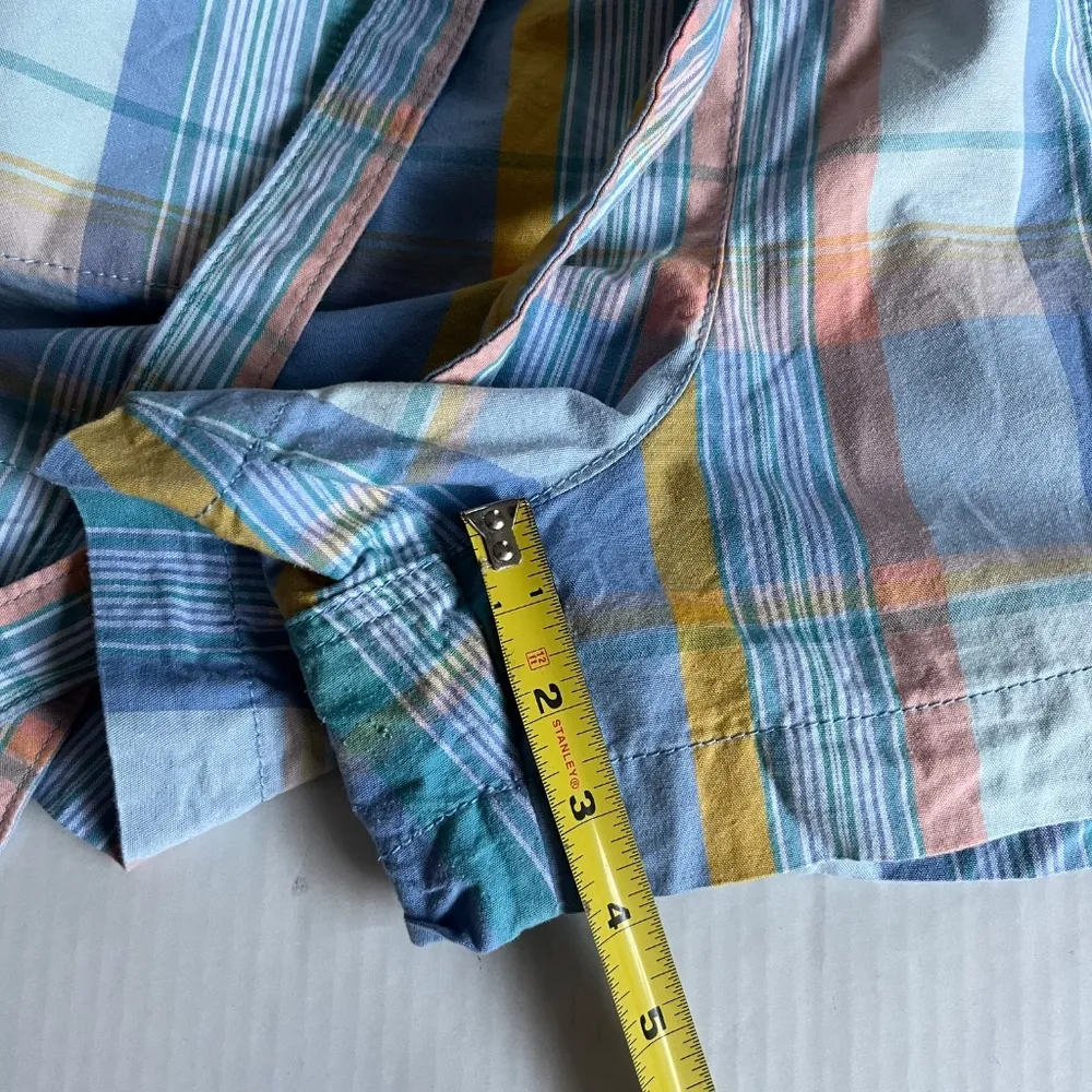 Gap Sz 14 Short Sleeve‎ Plaid Romper Drawstring Waist Pockets Button Down - Image 14