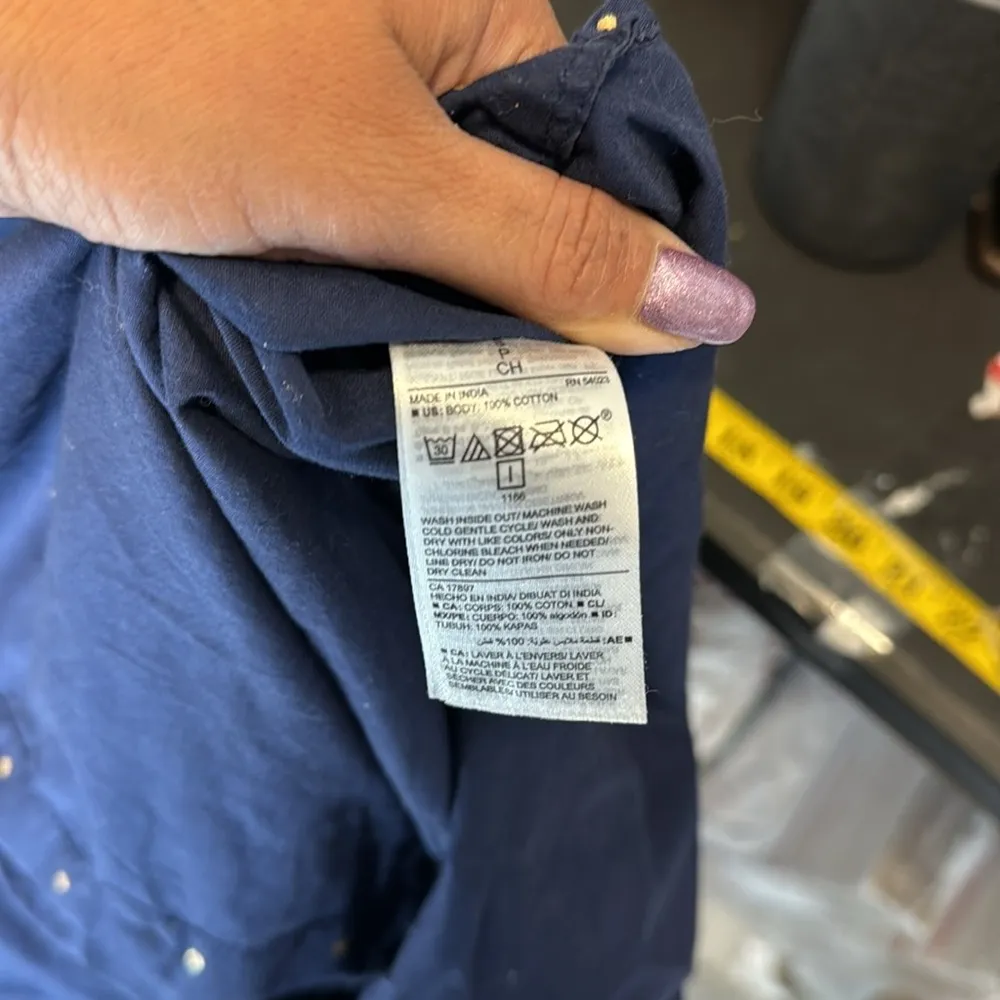 Old Navy the Classic Shirt blue gold polka dots lightweight summer versatile - Image 8