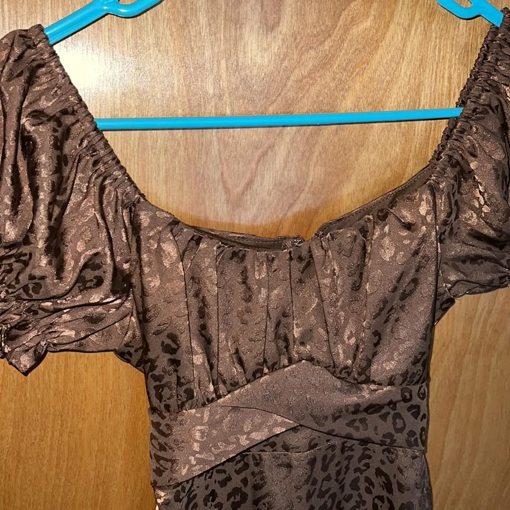 Mi Ami Brown Leopard Shiny Brown Dress Size XS - Image 4