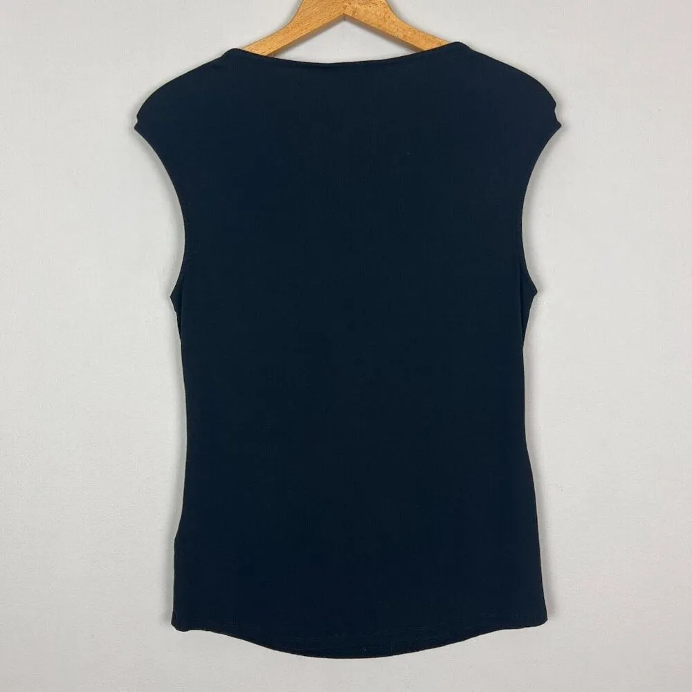 L.K. Bennett Blouse Top Women Medium Black Cowl Neck Sleeveless Lightweight Knit - Image 4