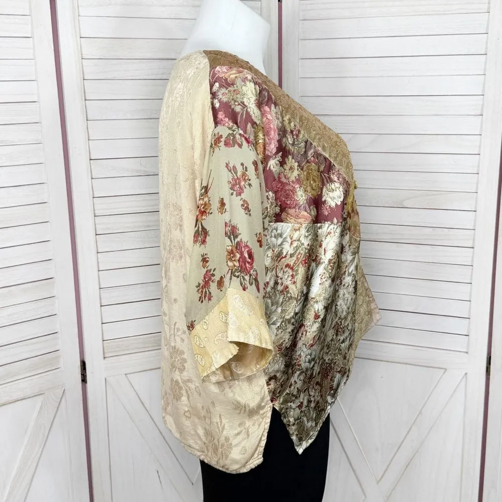 Vintage Sterling‎ Styles Floral Silk Kimono Topper Jacket Gold Burgundy One Size Size undefined - Image 3