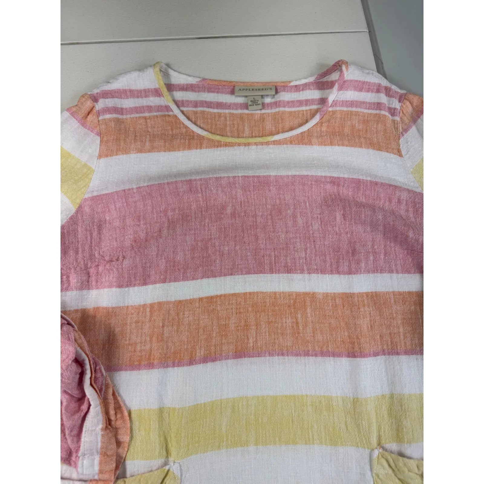 Appleseed's Linen‎ Blend Striped Tunic Top Roll Tab Sleeve Size L - Image 6