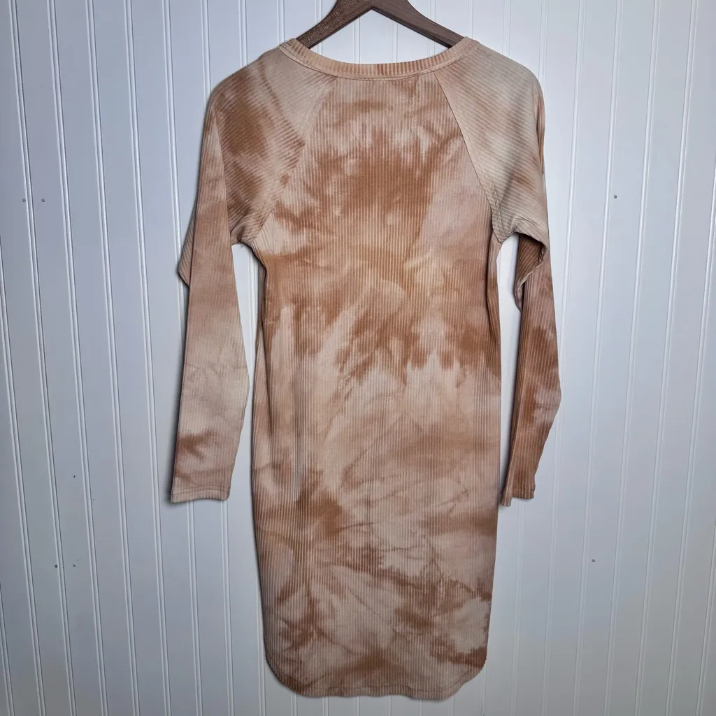 Umgee Tie-Dye Ribbed Henley Long Sleeve Dress Tan Women’s Size Small NWT - Image 4