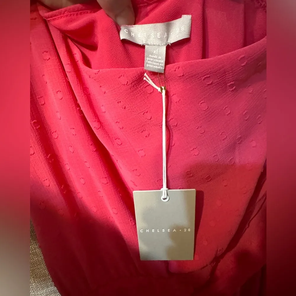 Chelsea 28 Pink Polka Dot One Shoulder Ruffle Feminine Midi Dress Womens XL NWT - Image 14