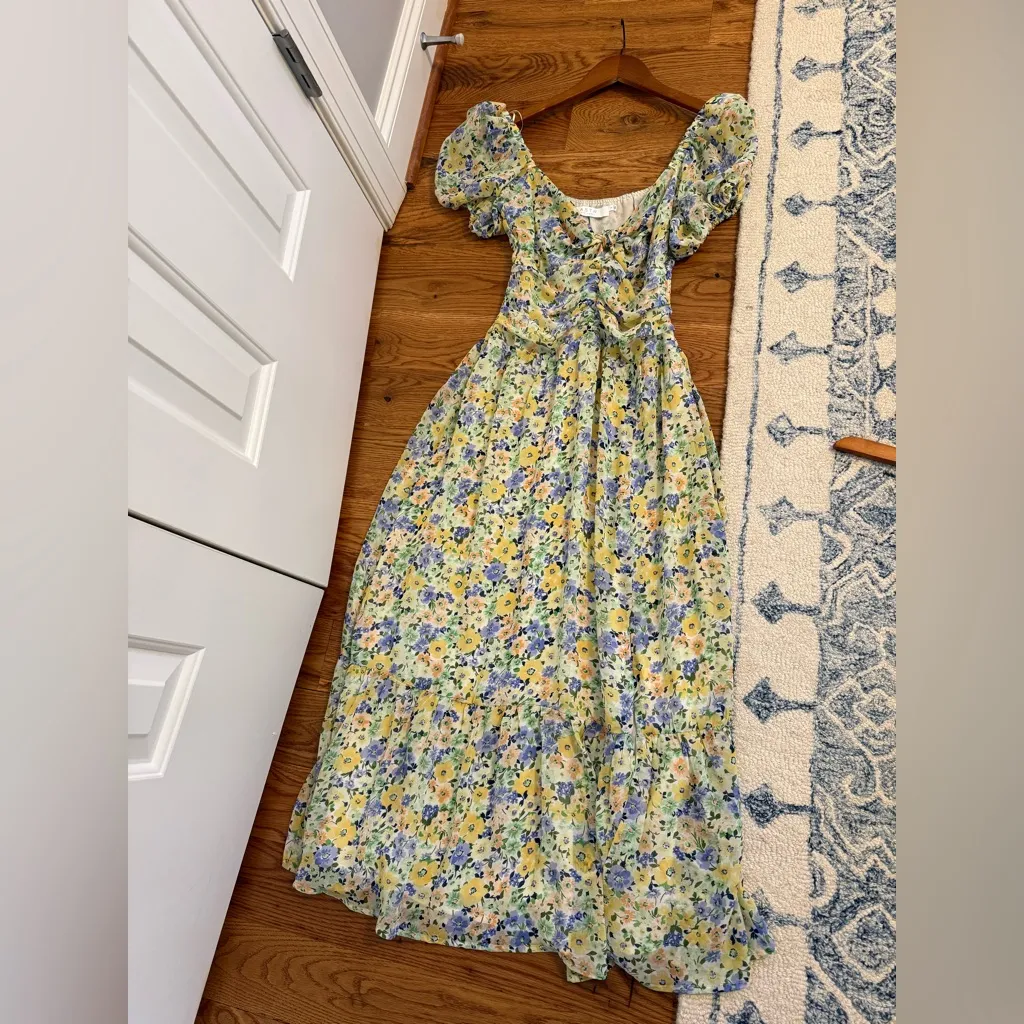 ASTR the Label Women's Irma Floral Print Midi Dress Yellow Size Small - Image 10