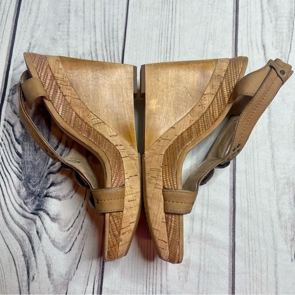 FRYE Bridget Ornament Tan Leather Wedge Heel Sandals Women's Size US 9.5 M 73441 - Image 8