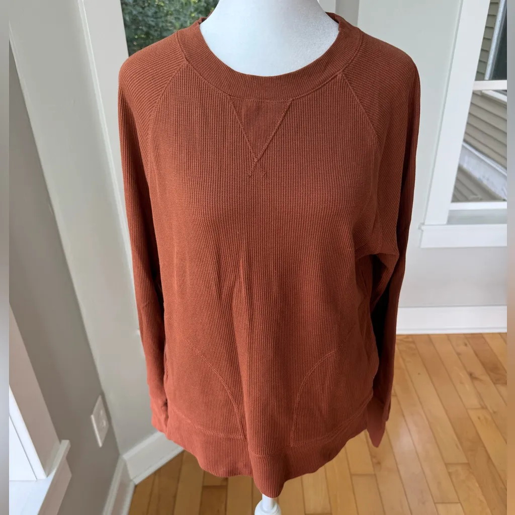 Eddie Bauer Rust Orange Thermal Cotton Long Sleeve Top Sweatshirt Pockets XS - Image 11